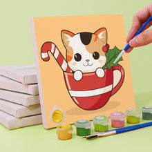 Load image into Gallery viewer, Mini Paint by numbers 8&quot;x8&quot; (6 pieces) - Christmas Cats in Cups