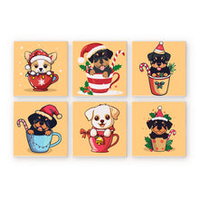 Load image into Gallery viewer, Mini Paint by numbers 8&quot;x8&quot; (6 pieces) - Christmas Dogs in Cups