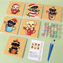 Load image into Gallery viewer, Mini Paint by numbers 8&quot;x8&quot; (6 pieces) - Christmas Dogs in Cups