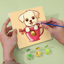 Load image into Gallery viewer, Mini Paint by numbers 8&quot;x8&quot; (6 pieces) - Christmas Dogs in Cups