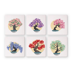 Mini Paint by numbers 6"x6" (6 pieces) - Seasonal Bonsai Tree