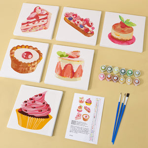 Mini Paint by numbers 6"x6" (6 pieces) - Sweet Desserts Series 1