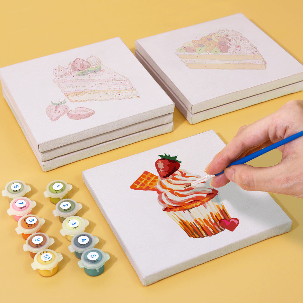Mini Paint by numbers 6"x6" (6 pieces) - Sweet Desserts Series 2