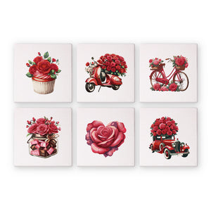 Mini Paint by numbers 6"x6" (6 pieces) - Red Rose Valentine's Day Series 1