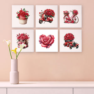 Mini Paint by numbers 6"x6" (6 pieces) - Red Rose Valentine's Day Series 1