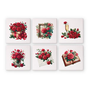 Mini Paint by numbers 6"x6" (6 pieces) - Red Rose Valentine's Day Series 2