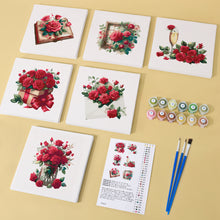 Load image into Gallery viewer, Mini Paint by numbers 6&quot;x6&quot; (6 pieces) - Red Rose Valentine&#39;s Day Series 2