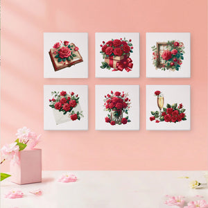 Mini Paint by numbers 6"x6" (6 pieces) - Red Rose Valentine's Day Series 2