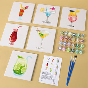 Mini Paint by numbers 6"x6" (6 pieces) - Cocktail Wall Art Series