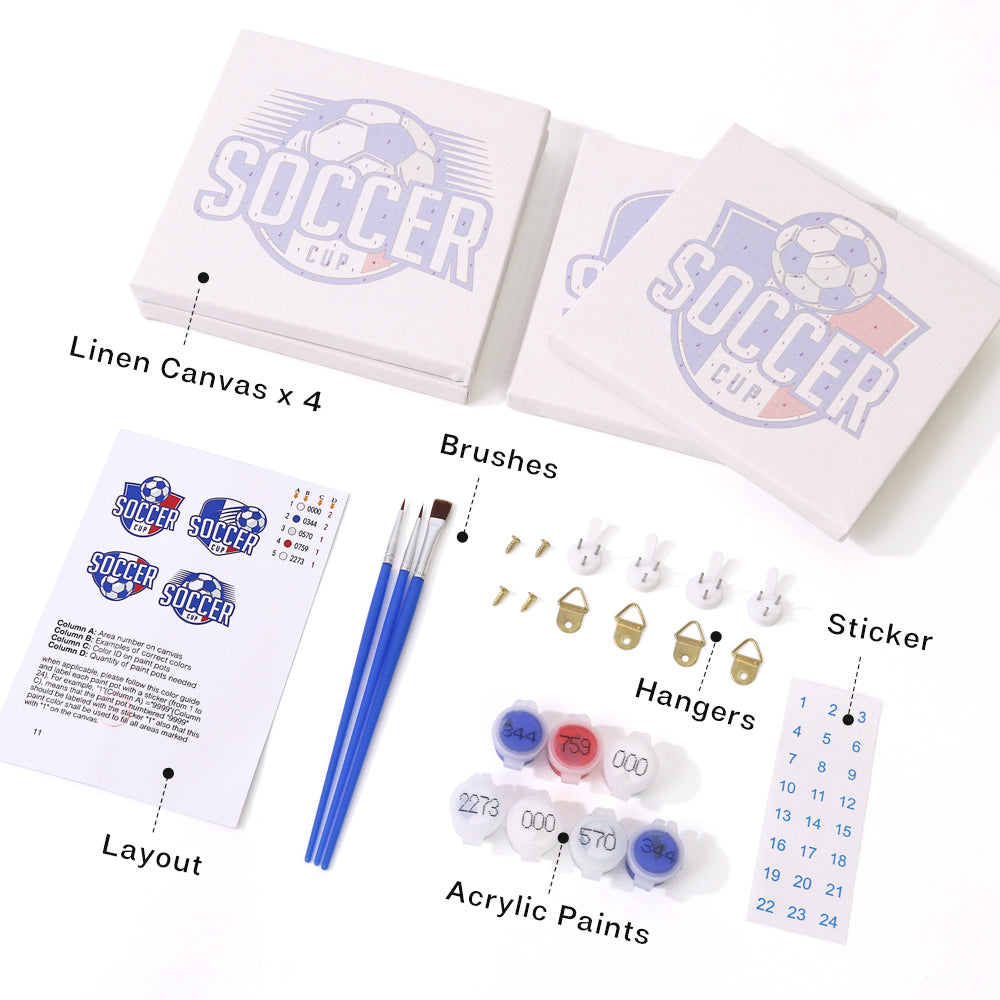 Mini Paint by numbers 6"x6" (4 pieces) - Football Cup