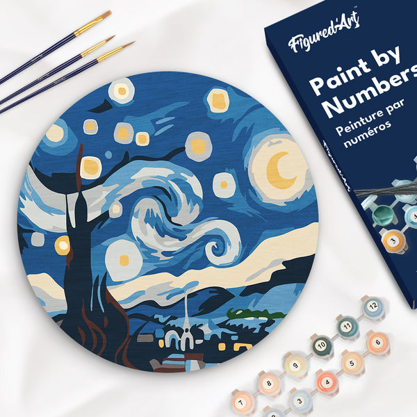 Paint by numbers on Wood Slice - Starry Night Figured'Art USA