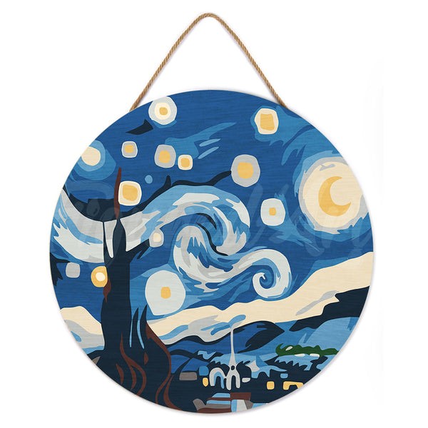 Paint by numbers on Wood Slice - Starry Night