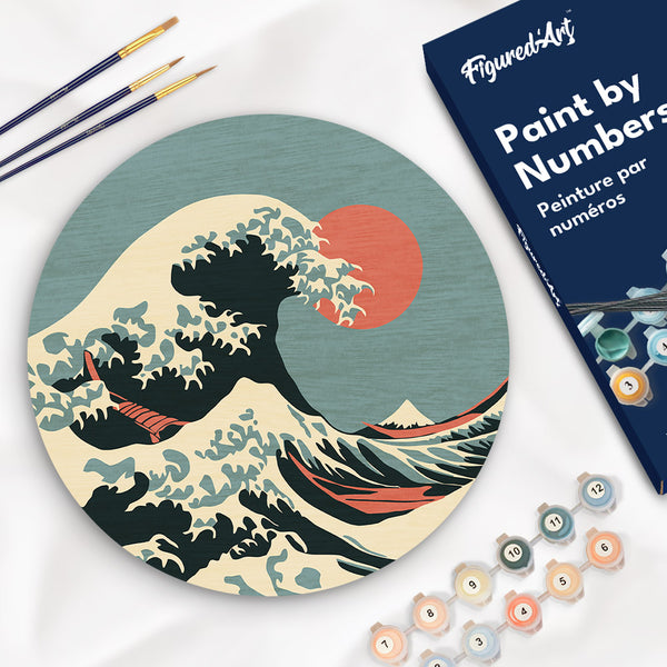 Paint by numbers on Wood Slice - The Great Wave Figured'Art USA