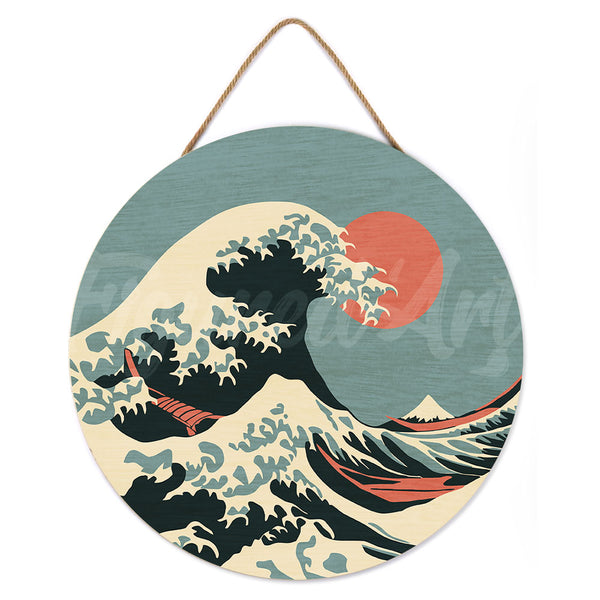Paint by numbers on Wood Slice - The Great Wave