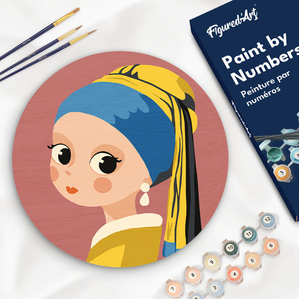 Paint by numbers on Wood Slice - Girl with Earring Figured'Art USA