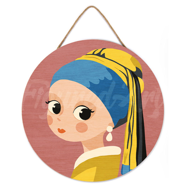 Paint by numbers on Wood Slice - Girl with Earring