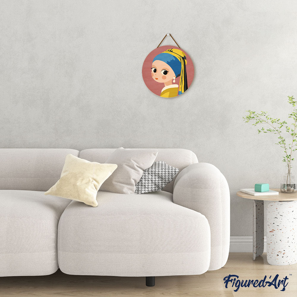 Paint by numbers on Wood Slice - Girl with Earring