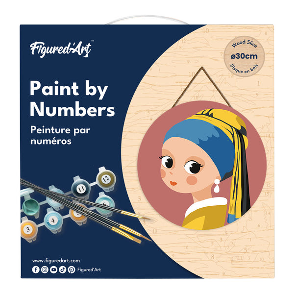 Paint by numbers on Wood Slice - Girl with Earring