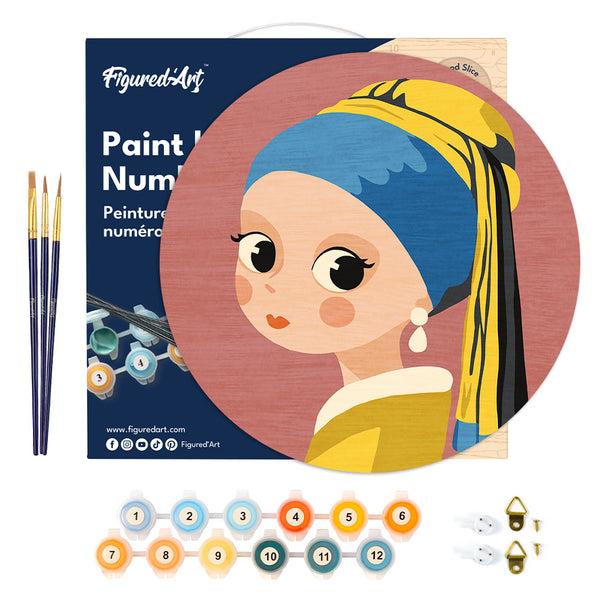 Paint by numbers on Wood Slice - Girl with Earring