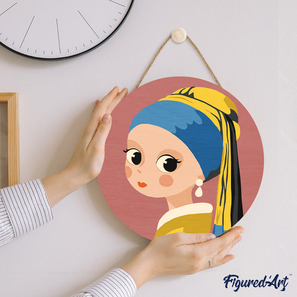 Paint by numbers on Wood Slice - Girl with Earring