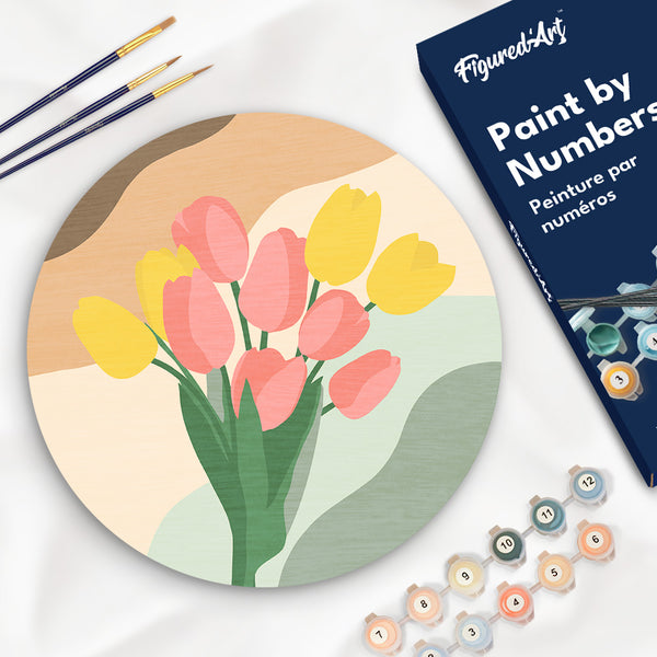 Paint by numbers on Wood Slice - Bouquet of Tulips Figured'Art USA