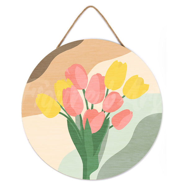 Paint by numbers on Wood Slice - Bouquet of Tulips