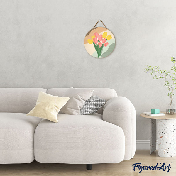 Paint by numbers on Wood Slice - Bouquet of Tulips