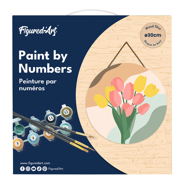 Paint by numbers on Wood Slice - Bouquet of Tulips