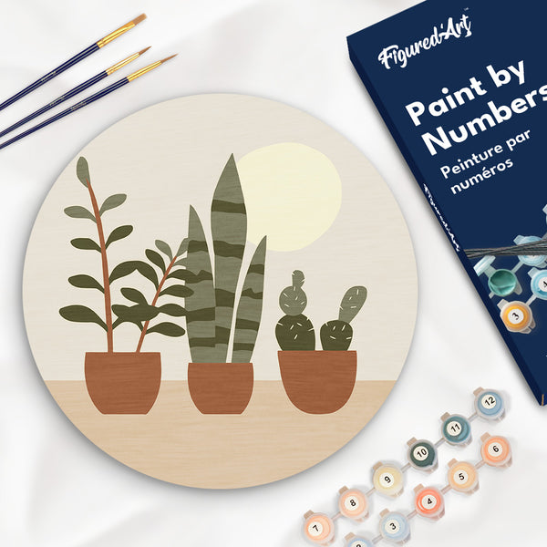 Paint by numbers on Wood Slice - Three plant pots Figured'Art USA