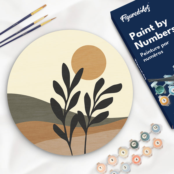 Paint by numbers on Wood Slice - Abstract Plants in the Sun Figured'Art USA