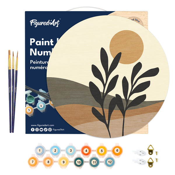 Paint by numbers on Wood Slice - Abstract Plants in the Sun