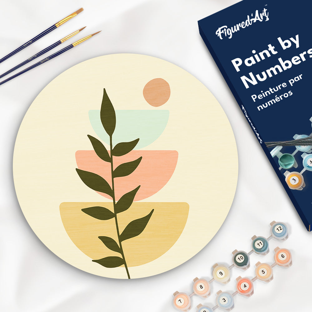 Paint by numbers on Wood Slice - Abstract Botanical Art 2 Figured'Art USA