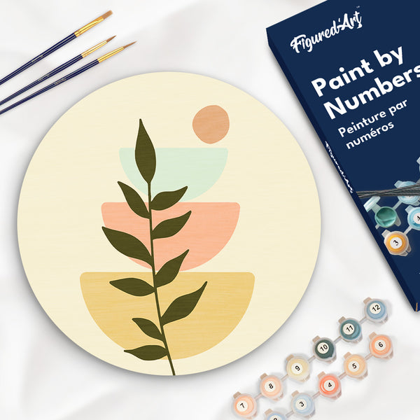 Paint by numbers on Wood Slice - Abstract Botanical Art 2 Figured'Art USA