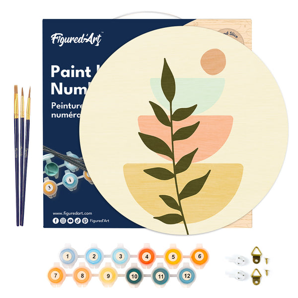 Paint by numbers on Wood Slice - Abstract Botanical Art 2