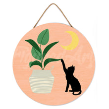 Load image into Gallery viewer, Paint by numbers on Wood Slice - Cat plays with plant in the moonlight