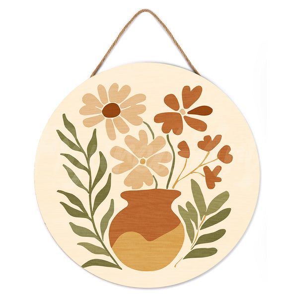 Paint by numbers on Wood Slice - Pot of Flowers