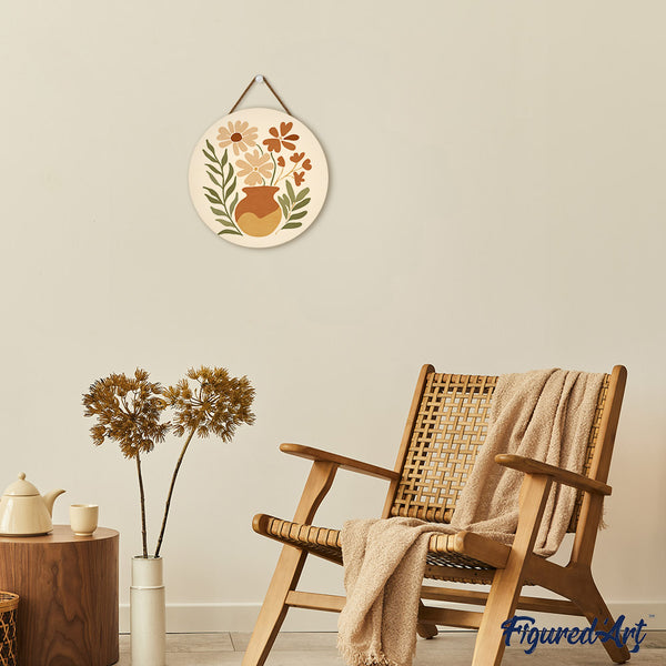 Paint by numbers on Wood Slice - Pot of Flowers