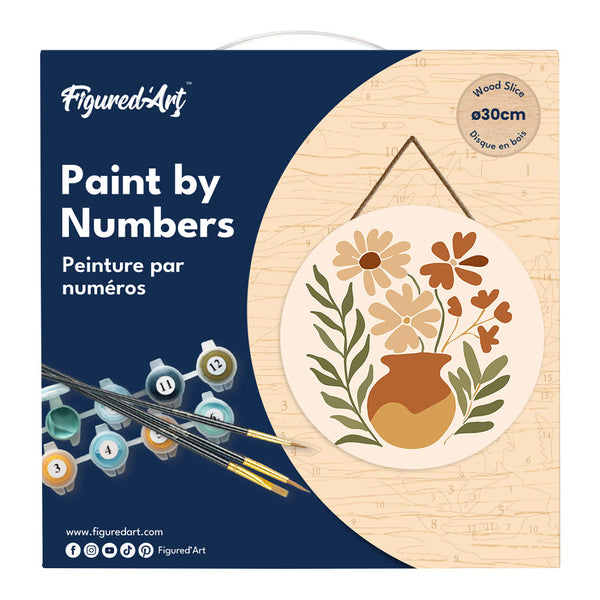 Paint by numbers on Wood Slice - Pot of Flowers