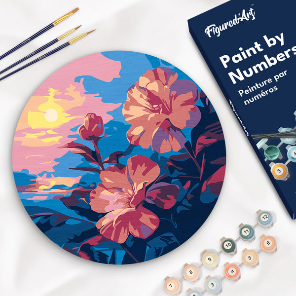 Paint by numbers on Wood Slice - Hibiscus at Sunset Figured'Art USA