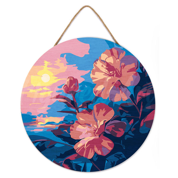 Paint by numbers on Wood Slice - Hibiscus at Sunset