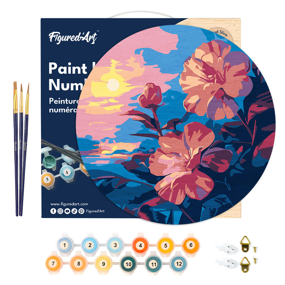 Sunset Method Paint by numbers on Wood Slice - Hibiscus at Sunset – Figured'Art