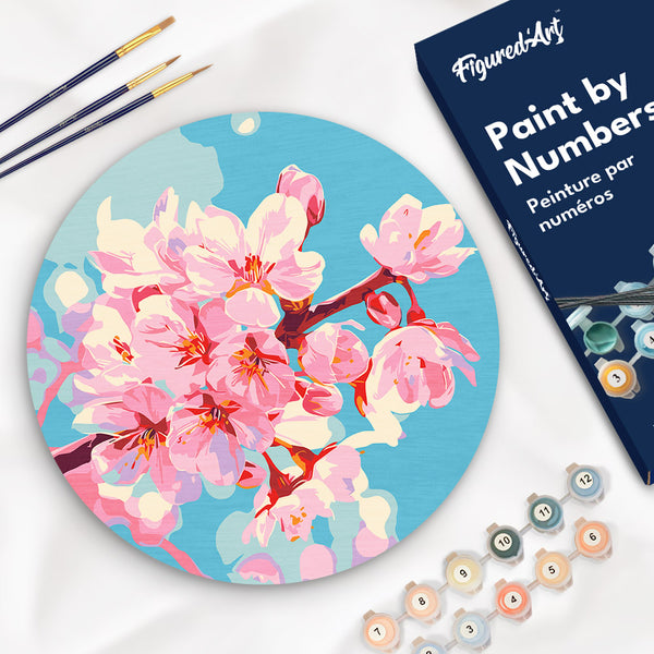 Paint by numbers on Wood Slice - Cherry Blossom Figured'Art USA