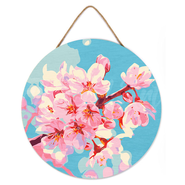 Paint by numbers on Wood Slice - Cherry Blossom