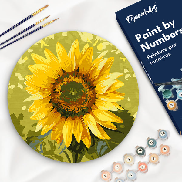 Paint by numbers on Wood Slice - Sunflower Figured'Art USA