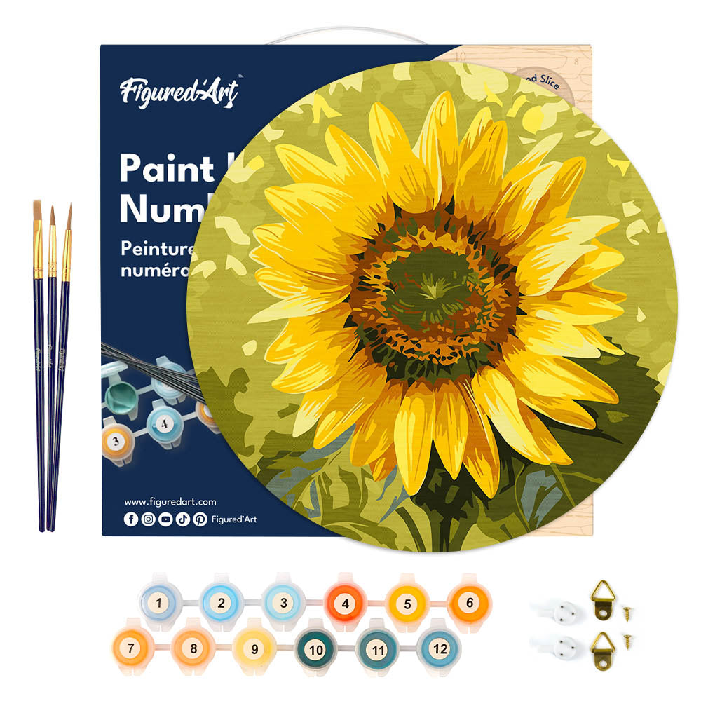 Paint by numbers on Wood Slice - Sunflower