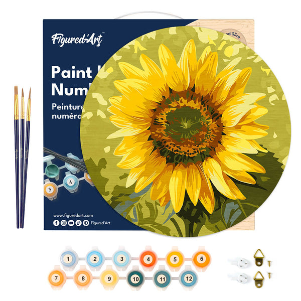 Paint by numbers on Wood Slice - Sunflower