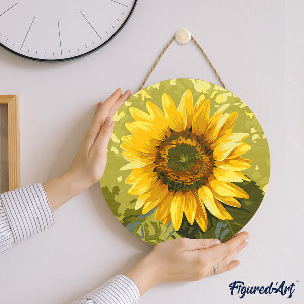 Paint by numbers on Wood Slice - Sunflower
