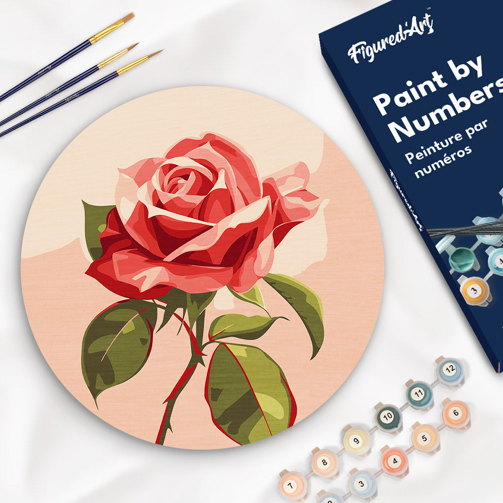 Paint by numbers on Wood Slice - Red Rose – Figured'Art