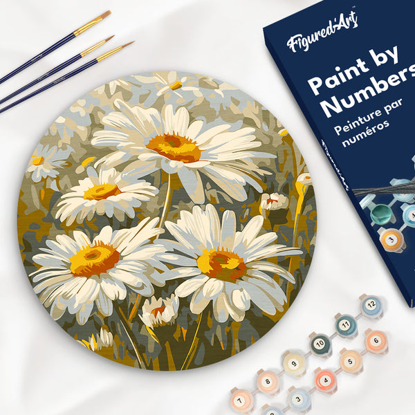 Paint by numbers on Wood Slice - Daisies Figured'Art USA