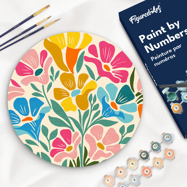 Paint by numbers on Wood Slice - Colorful Floral Pattern Figured'Art USA
